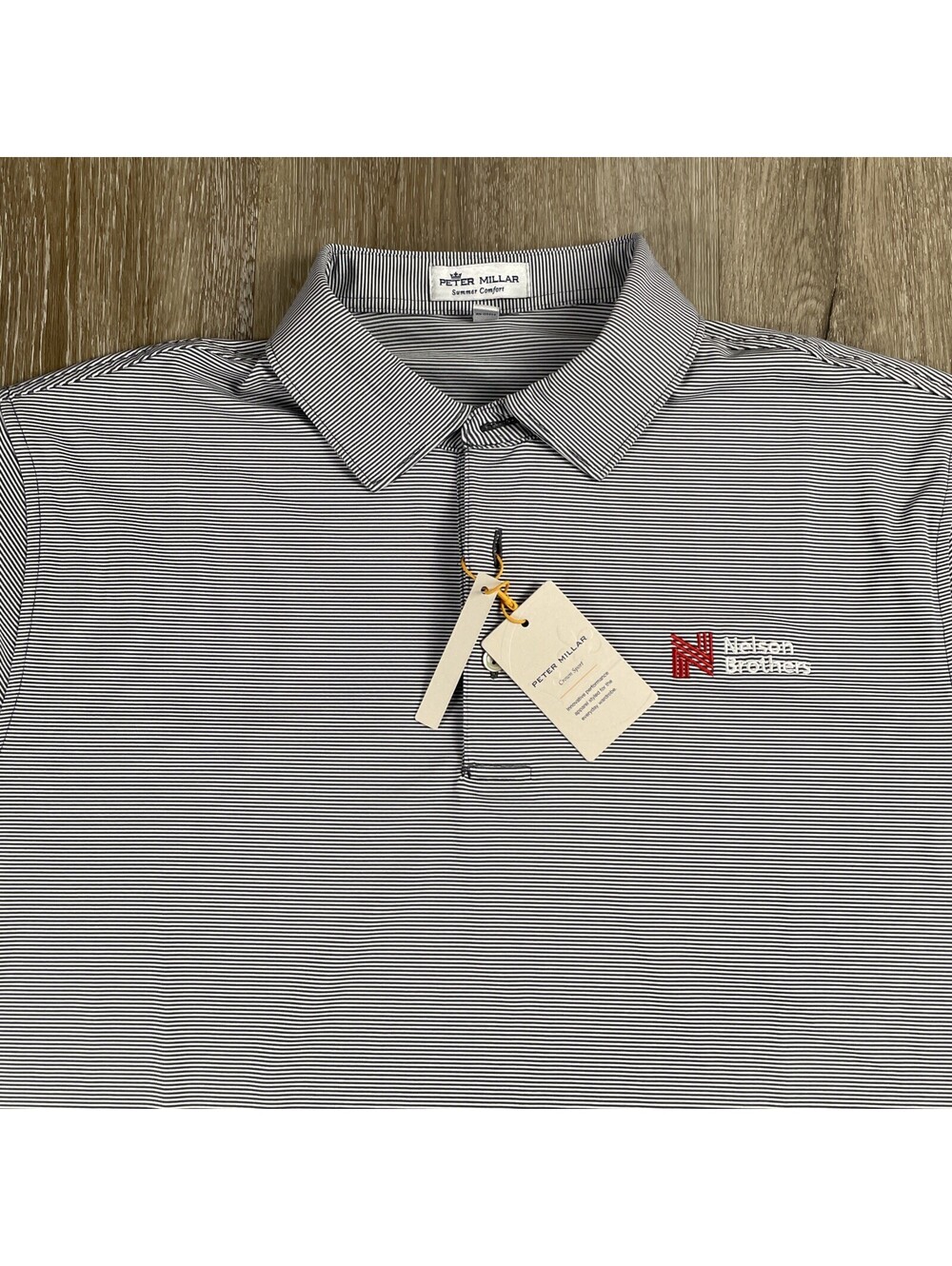 NWT Peter Millar Summer Comfort Polo Shirt Black Stripes Men's Medium